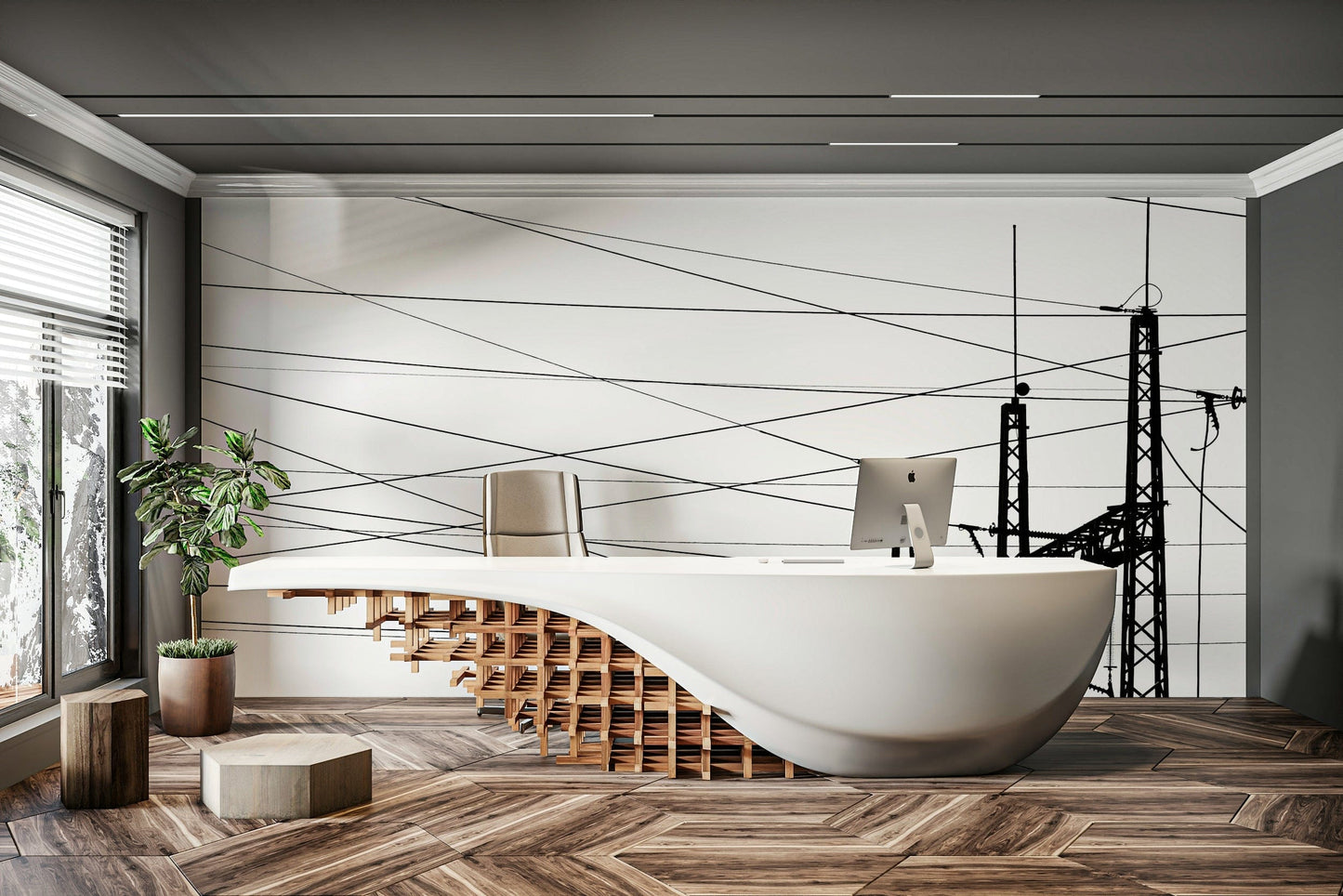 An artistic urban industrial mural for home decor.

