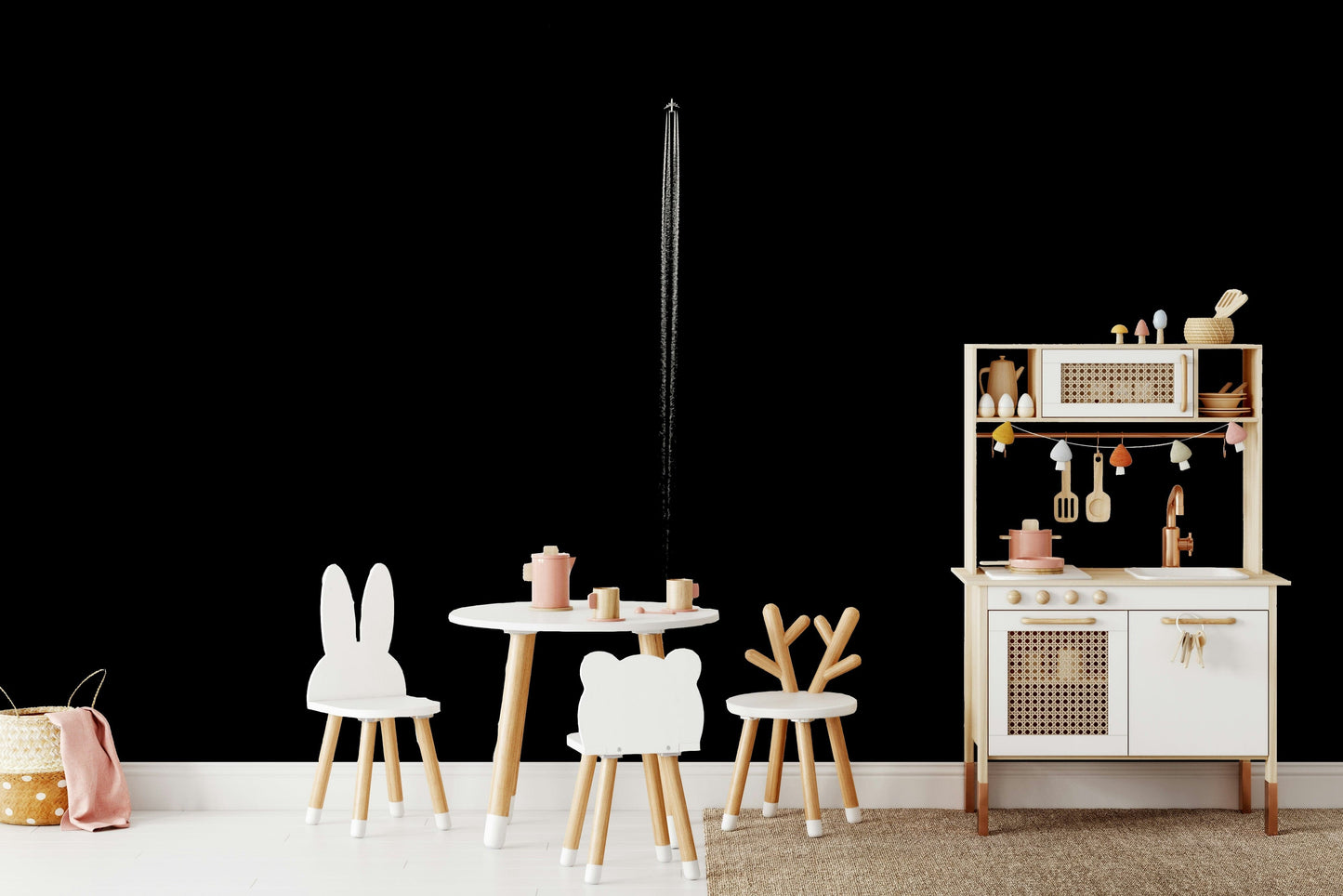 A high-angle view of the wall mural in a large space.

