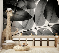 A calming leaf design wallpaper mural that defines a space.


