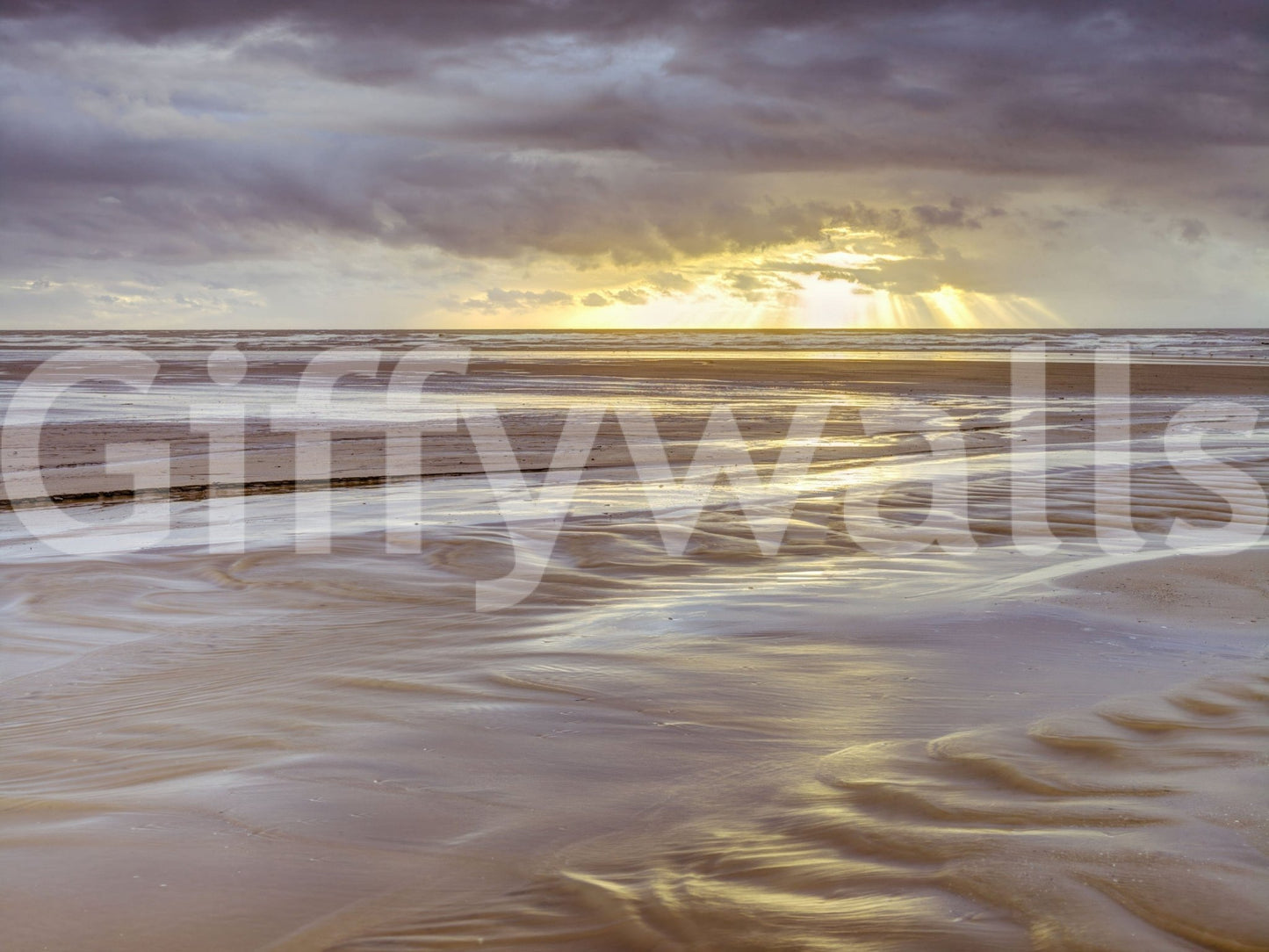 Warm hues ocean Blackpool beach Sunset background wallpaper coastal view