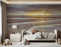 Rays of light over ocean Blackpool beach Sunset mural sand texture