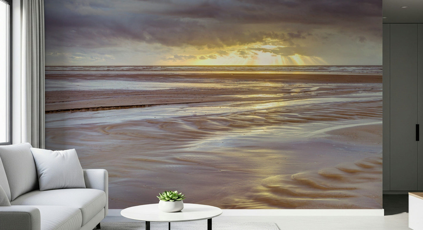Moody coast atmosphere Blackpool beach Sunset mural crepuscular rays