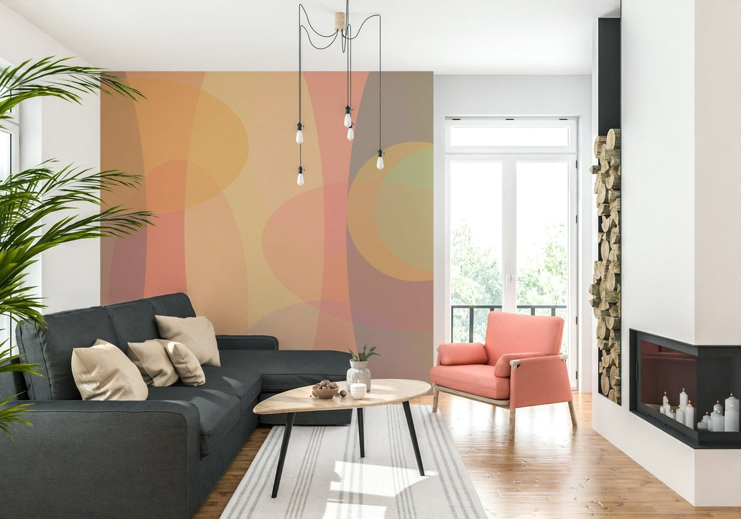 Translucent oval layers arranged in warm earthy tones for a serene abstract wallpaper look.
