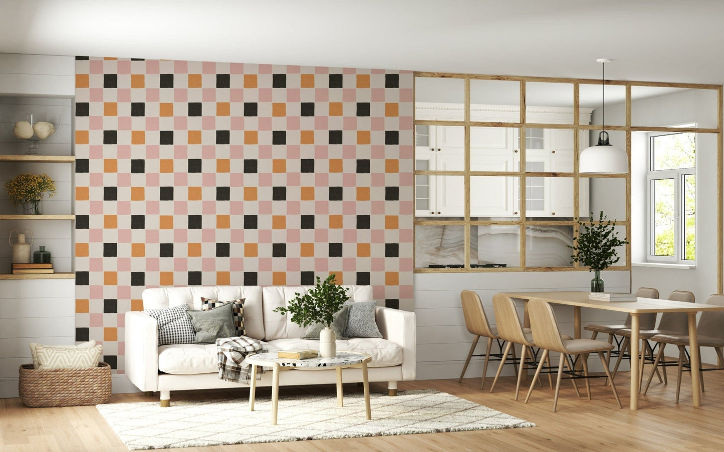 Fun block design featuring colorful shapes in a party-like layout.