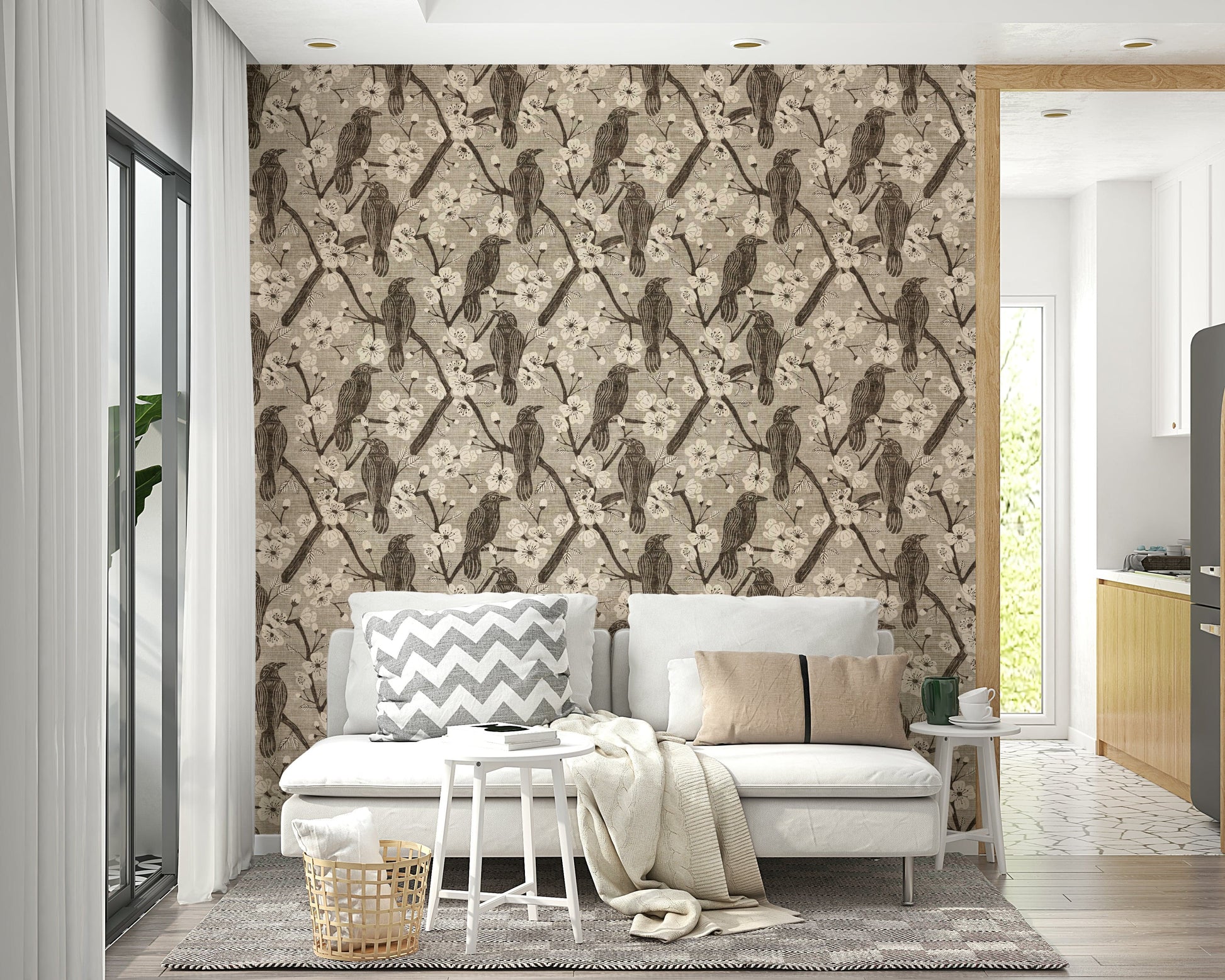 Bloom & Crows taupe wallpaper