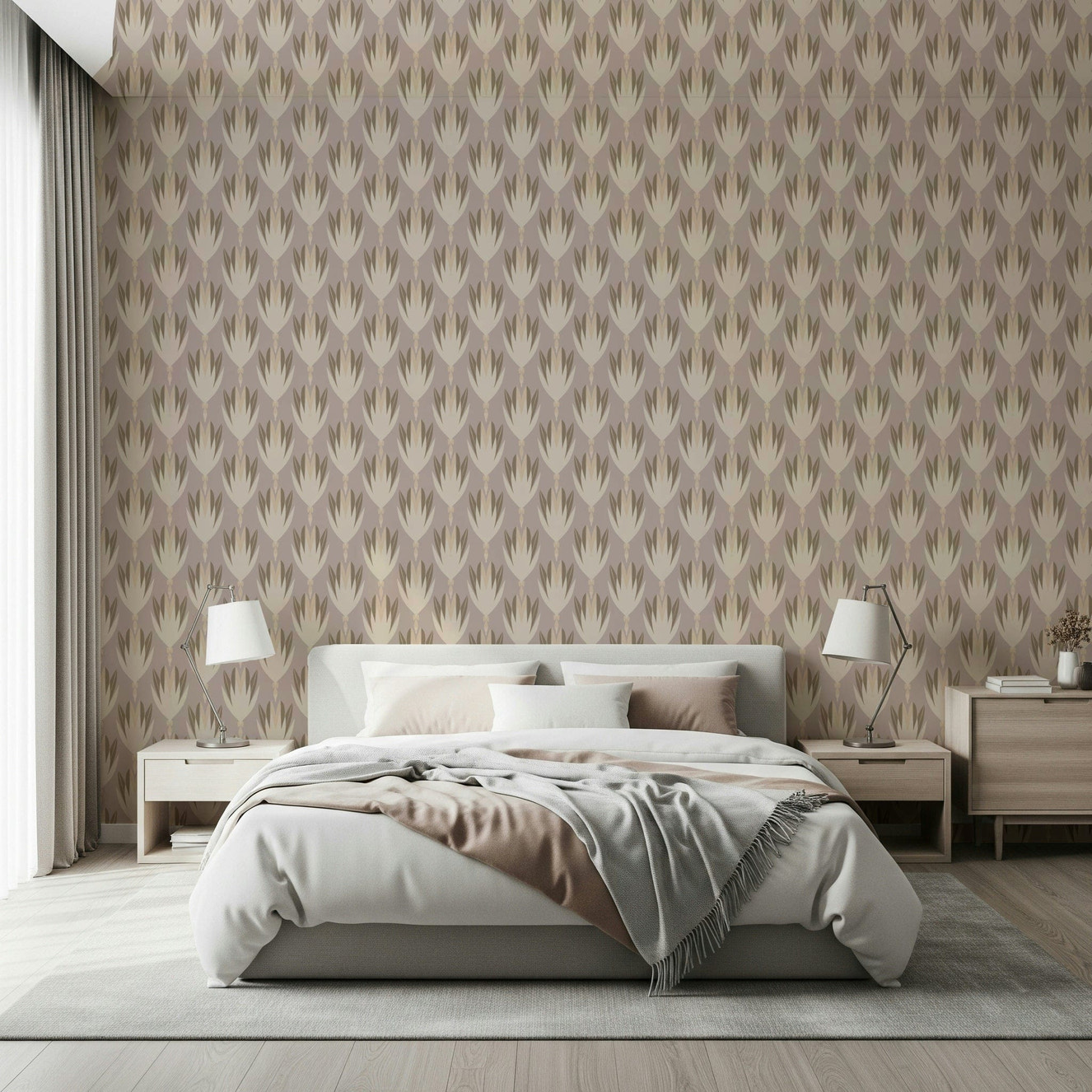 Bloom Echo wallpaper with repeating beige floral motif