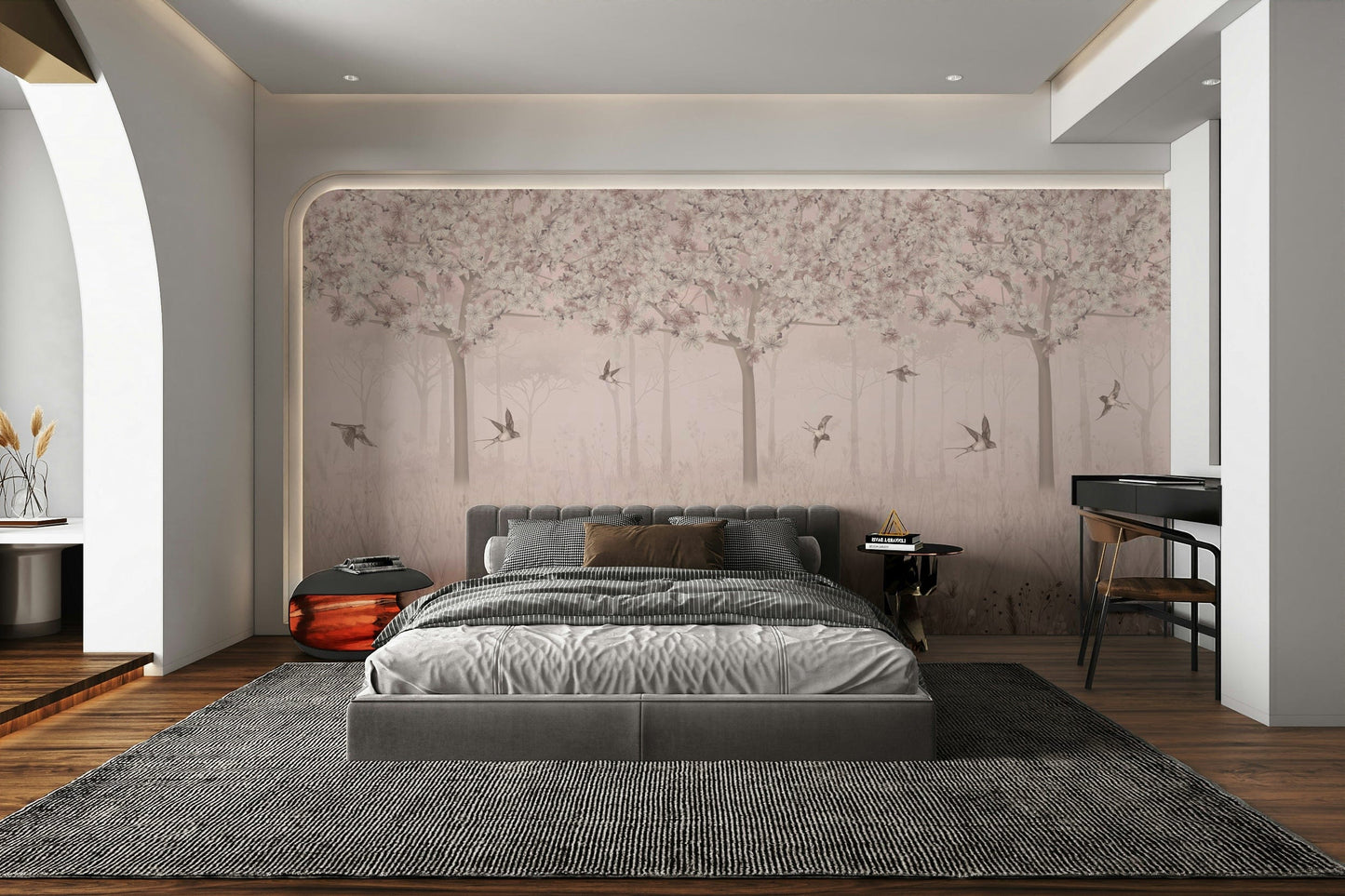 A peaceful wall mural with a magical, whimsical design.

