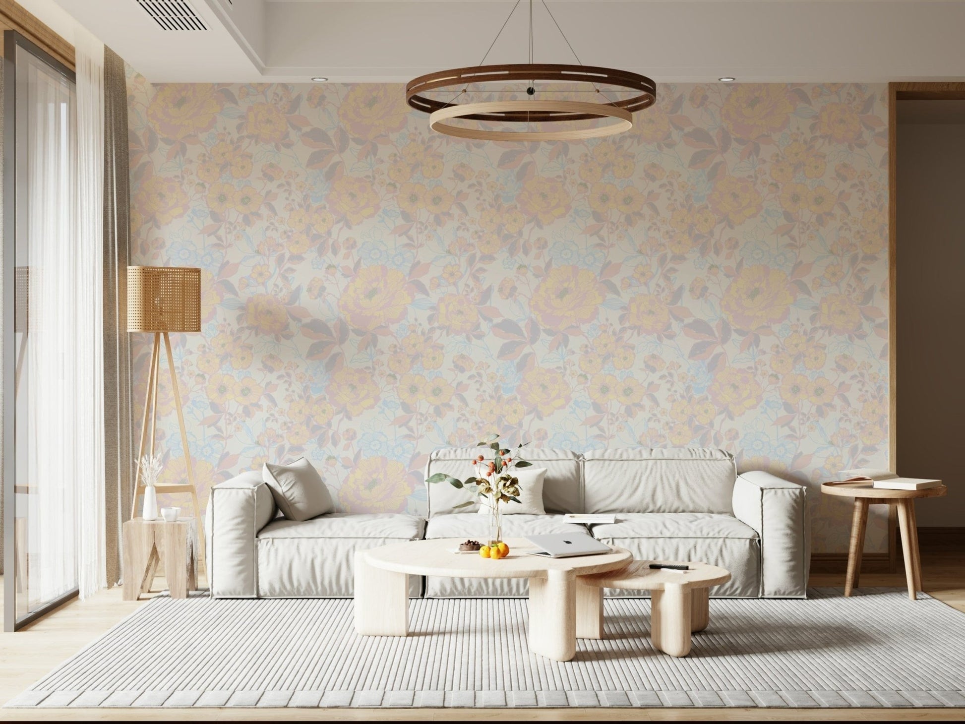 Artistic hand-drawn Bloom Hues: Soft Floral Art wallpaper mural.