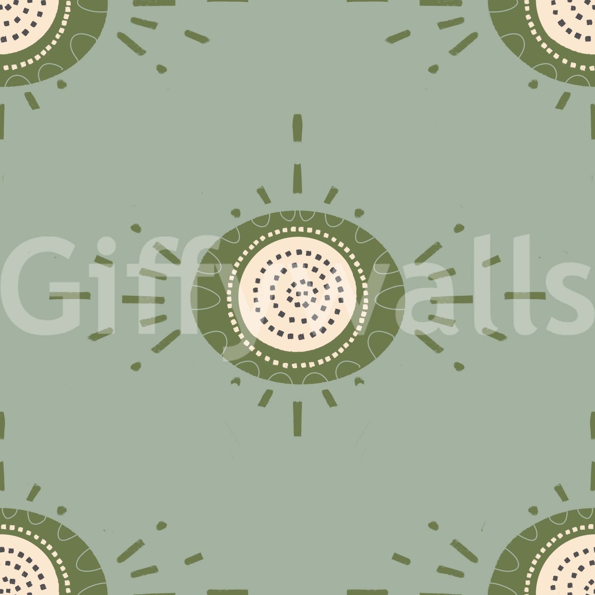 Mid-century modern floral motifs in a calming sage and olive color palette

