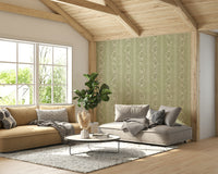 Elegant floral and stripe wall design in sage


