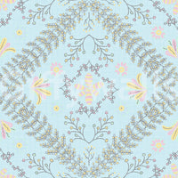 botanical motifs on a blue background

