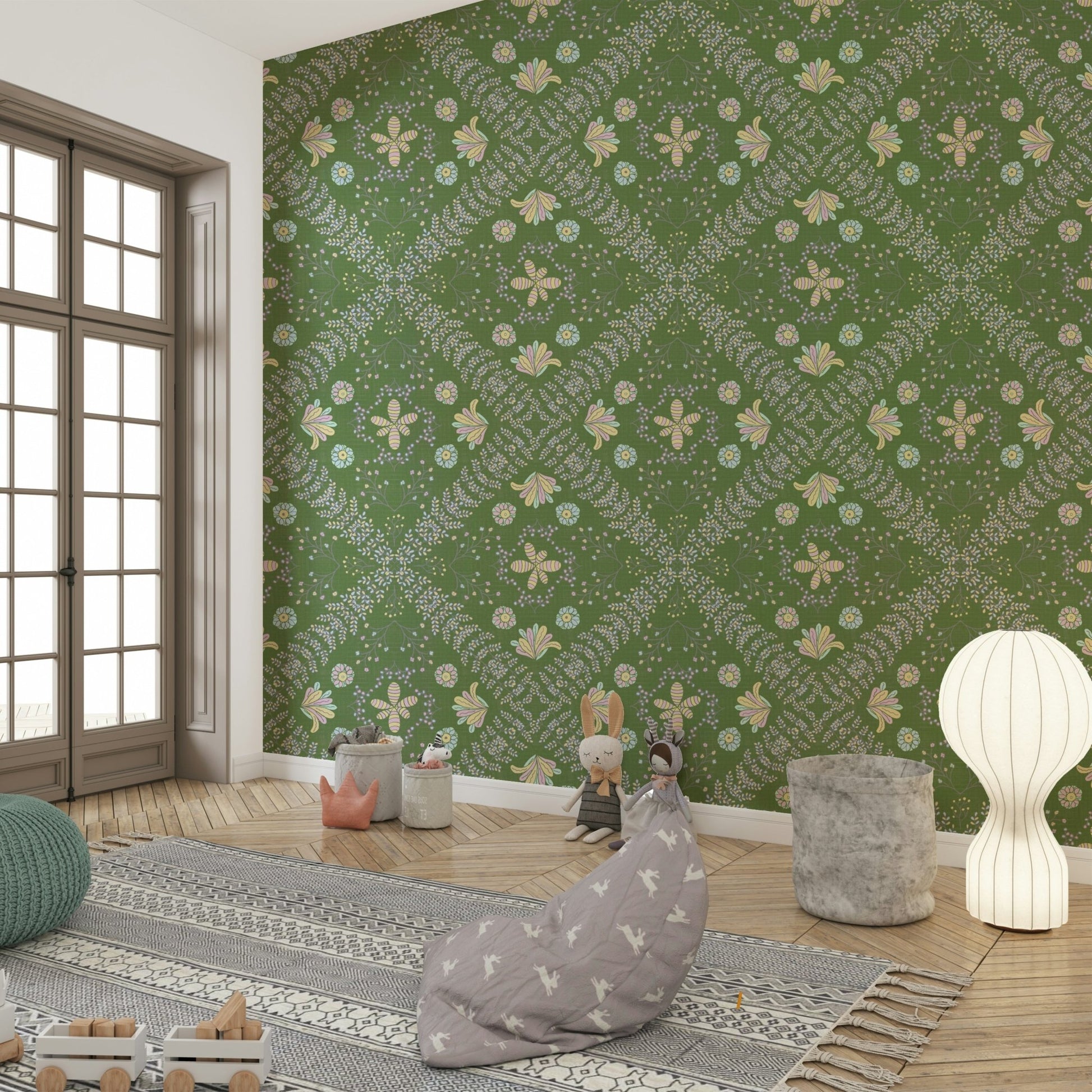 bloom tapestry olive green wallpaper

