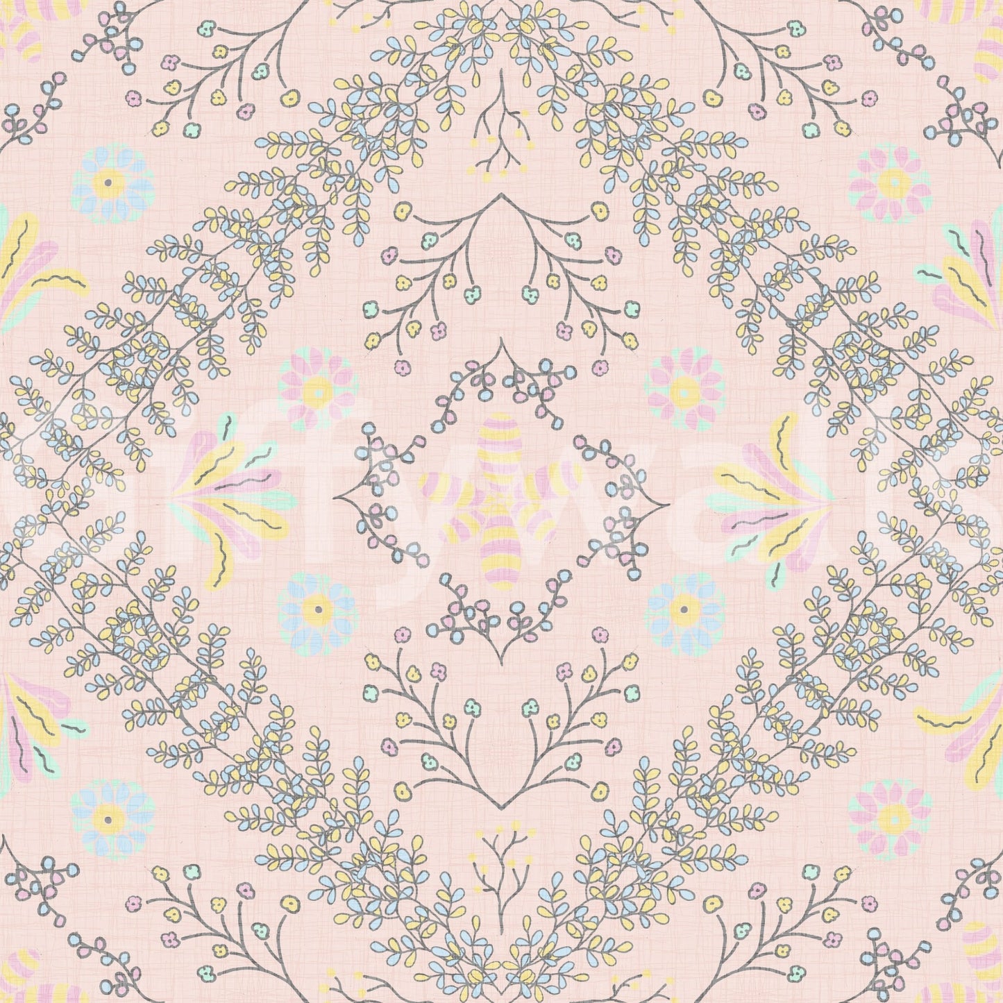 botanical motifs on a pink background

