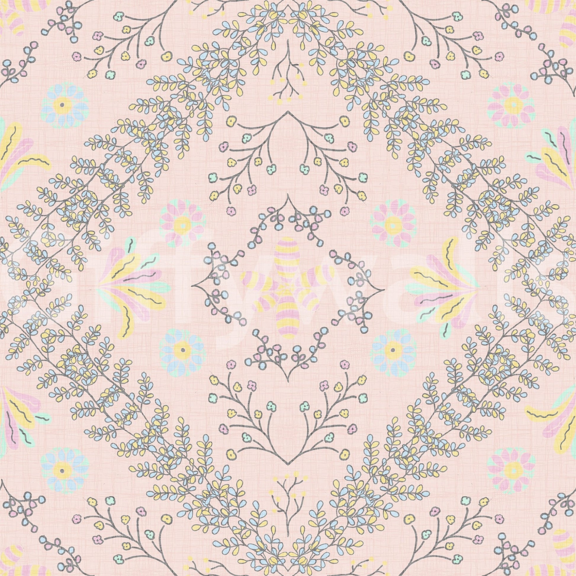 botanical motifs on a pink background

