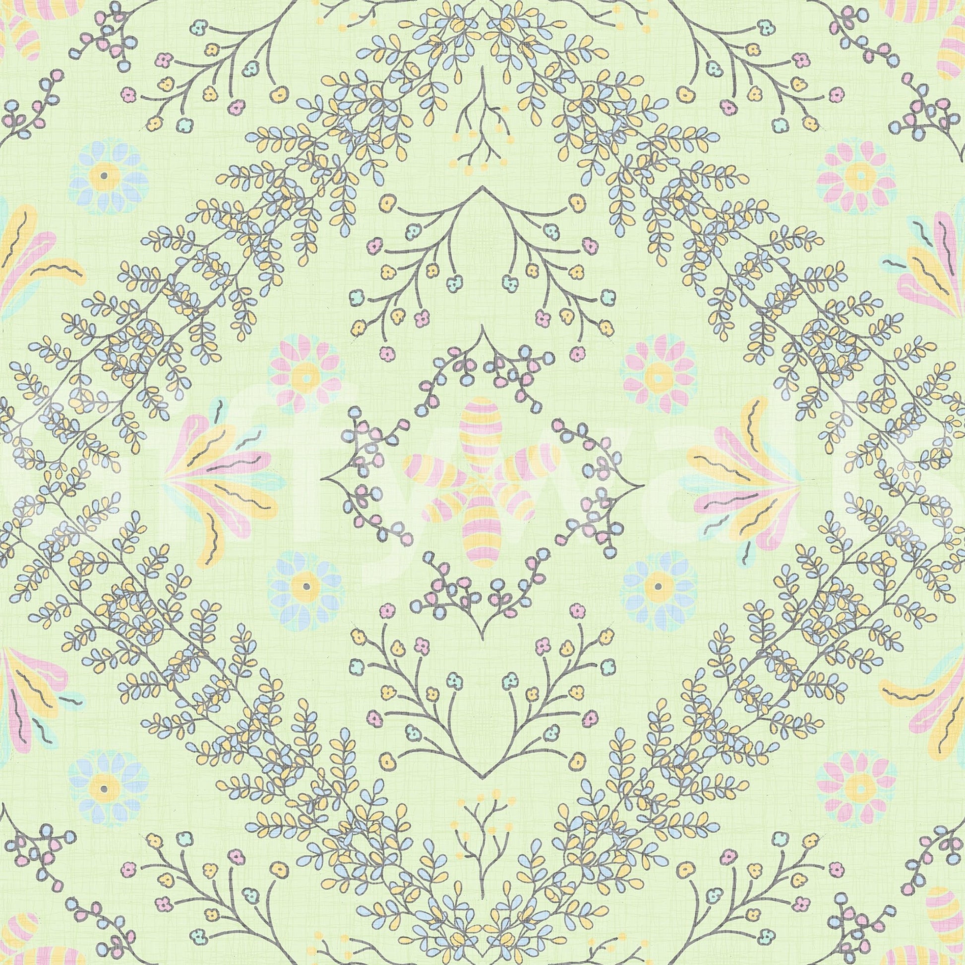 botanical motifs on a green background

