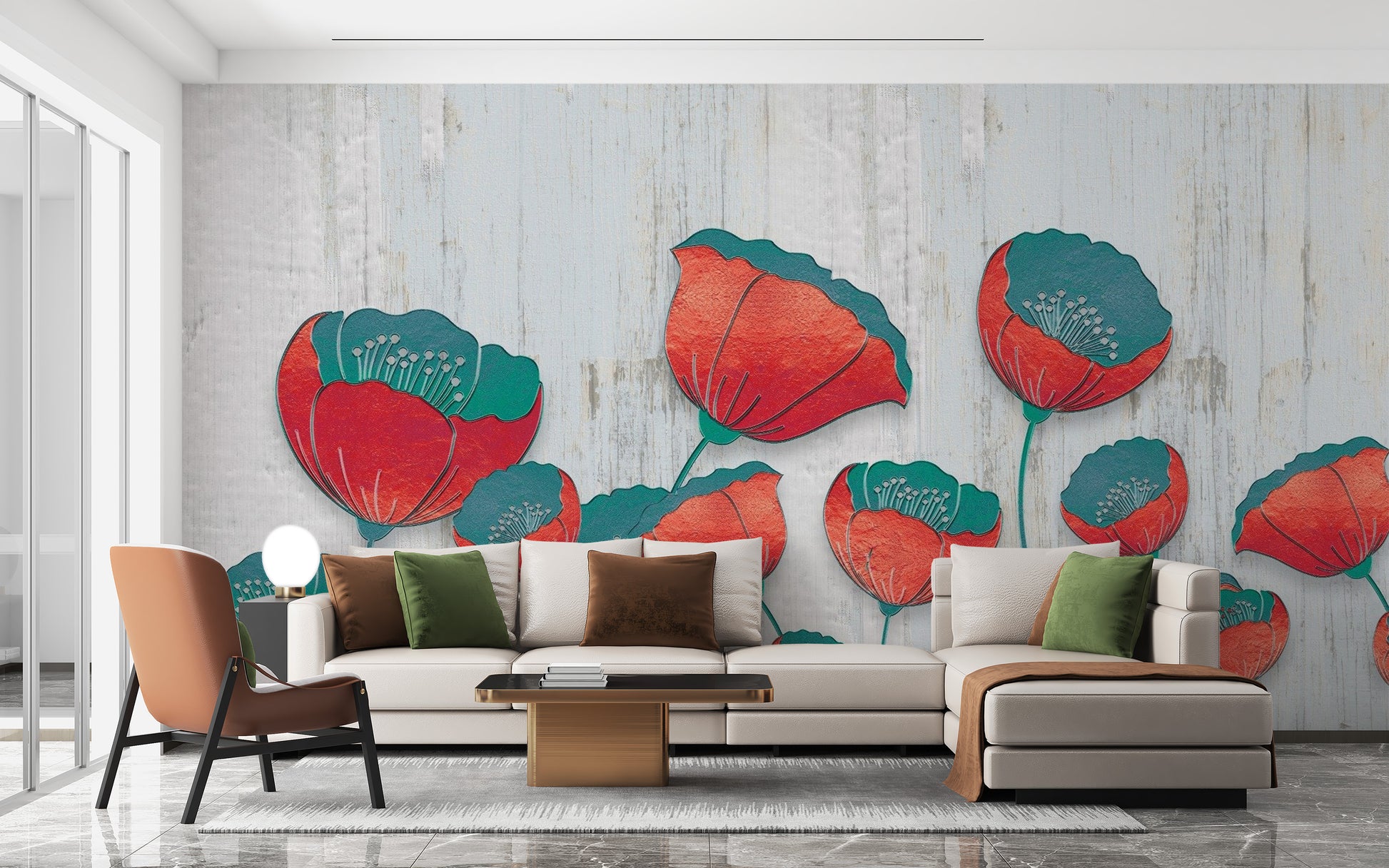 Blooming 3D Red Floral Wallpaper Mural - Giffywalls