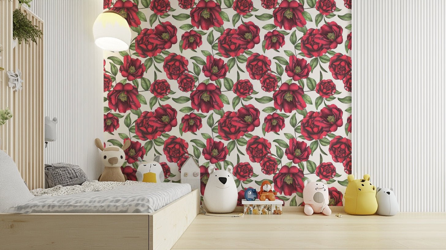 Full view of camellia flower wall design

