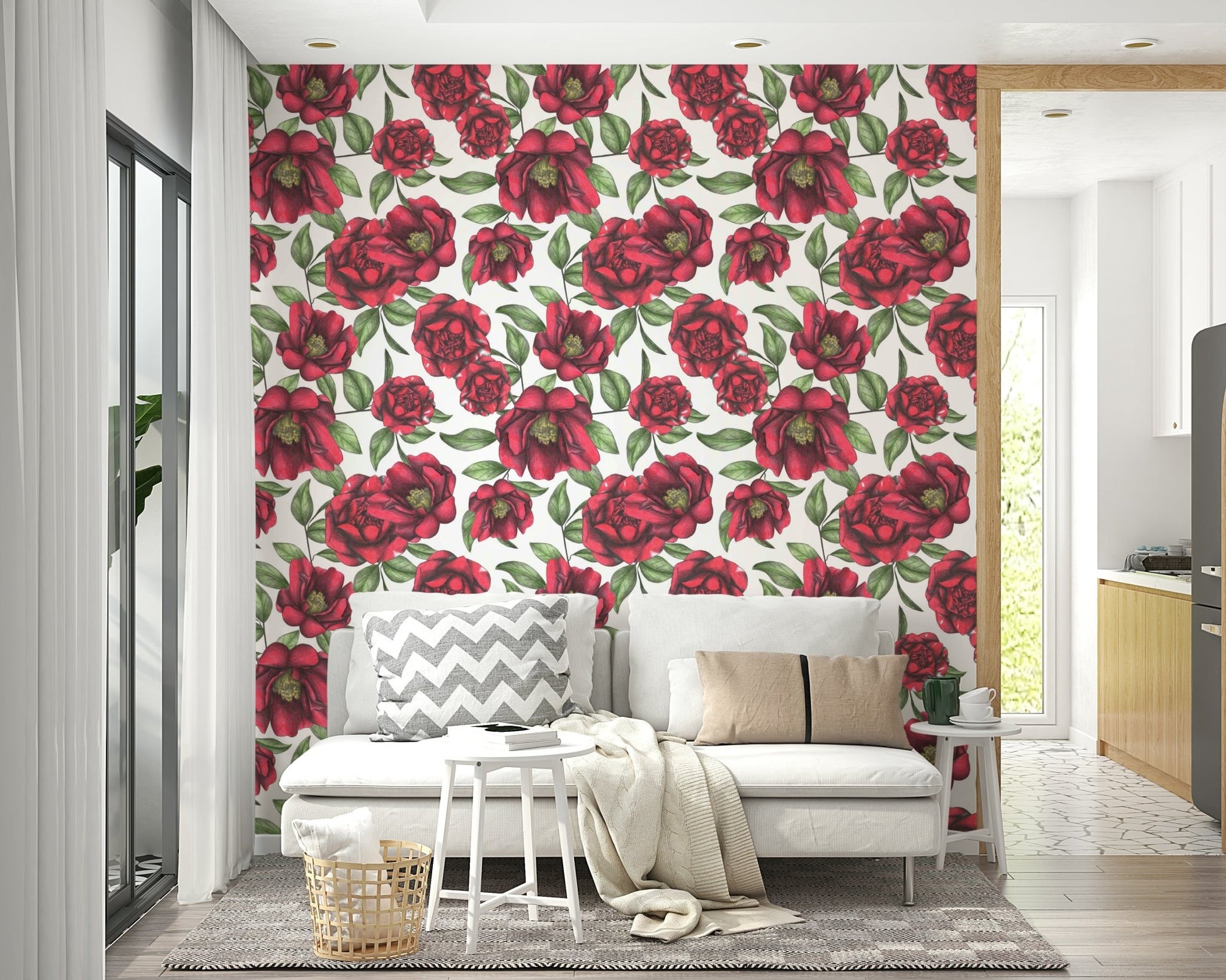 Classic camellia mural wallpaper for interiors

