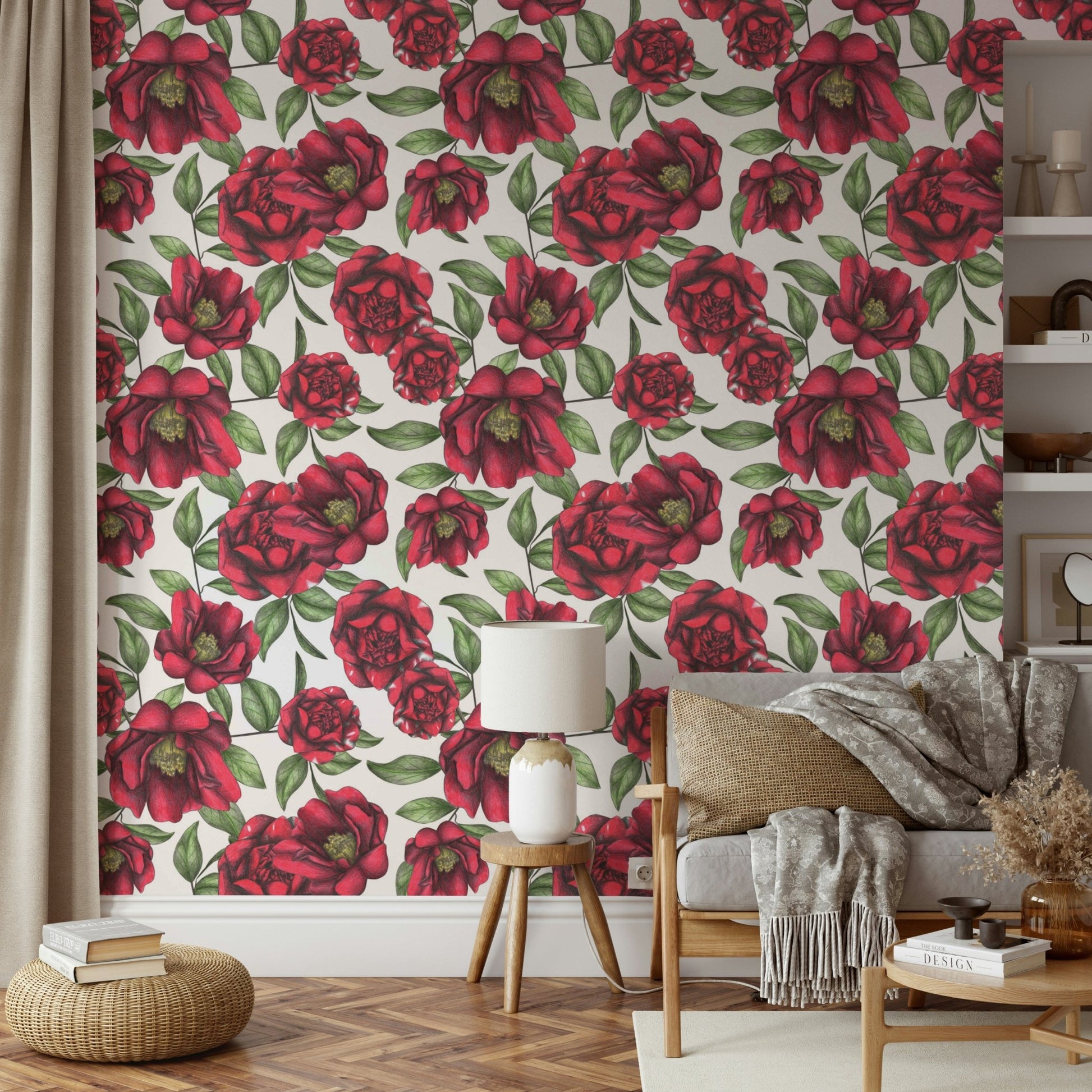 Floral wallpaper in hand-drawn vintage style

