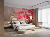 Soft pastel pink flowers bedroom mural for a serene feature wall.