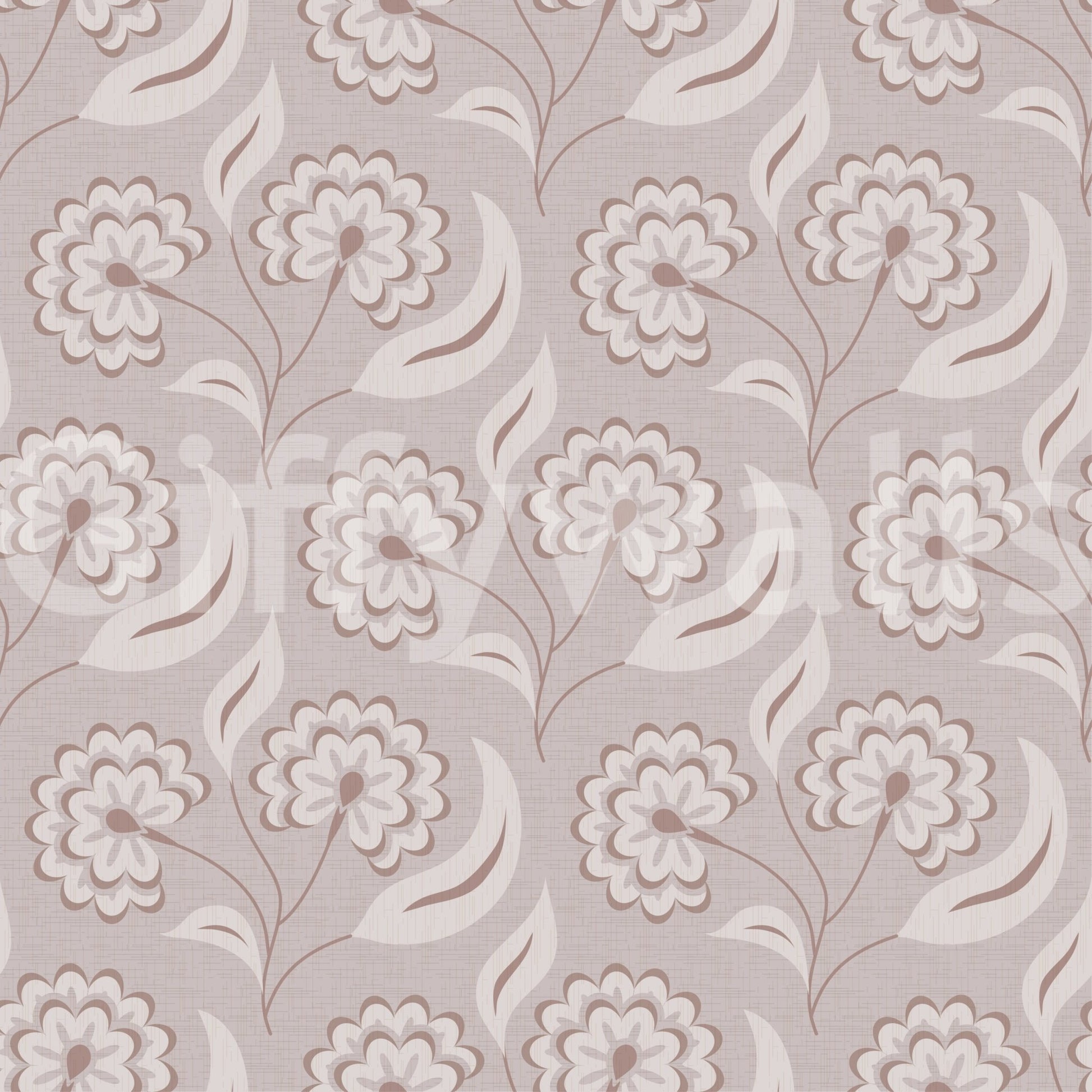 Bloomscape Beige wallpaper close-up showing the mauve daisy and cream leaf pattern detail
