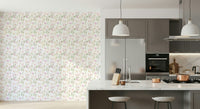 soft pastel wallpaper featuring floral branches and gentle bird illustrations