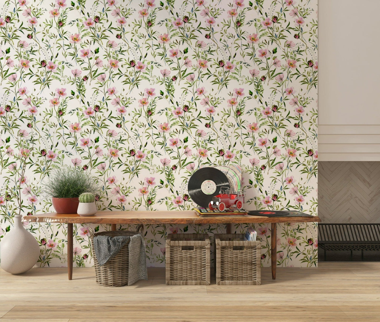 Repeating design blooming poppies wallpaper unique item Blossom Hues.