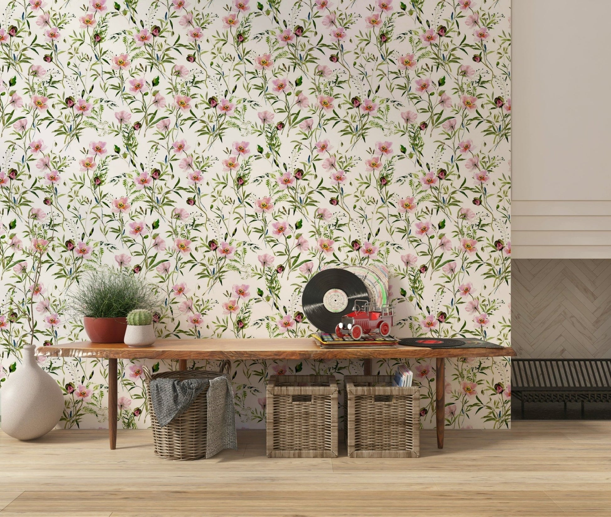 Repeating design blooming poppies wallpaper unique item Blossom Hues.
