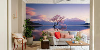 A high-angle view of the wall mural in a large space.