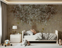 A calming floral design wallpaper mural that defines a space.