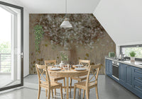 A graceful subtle flower wall mural in soft, elegant tones.