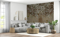 A contemplative floral pattern wallpaper mural for a feature wall.