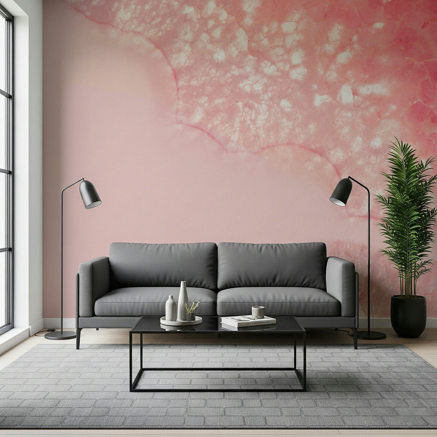 Decorative wall mural showcasing delicate flower petals intertwined with serene crystal textures.