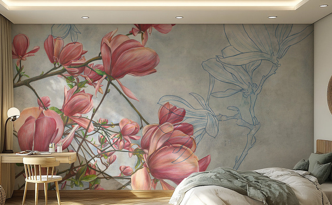 Charming magnolia wallpaper to create a tranquil atmosphere.
