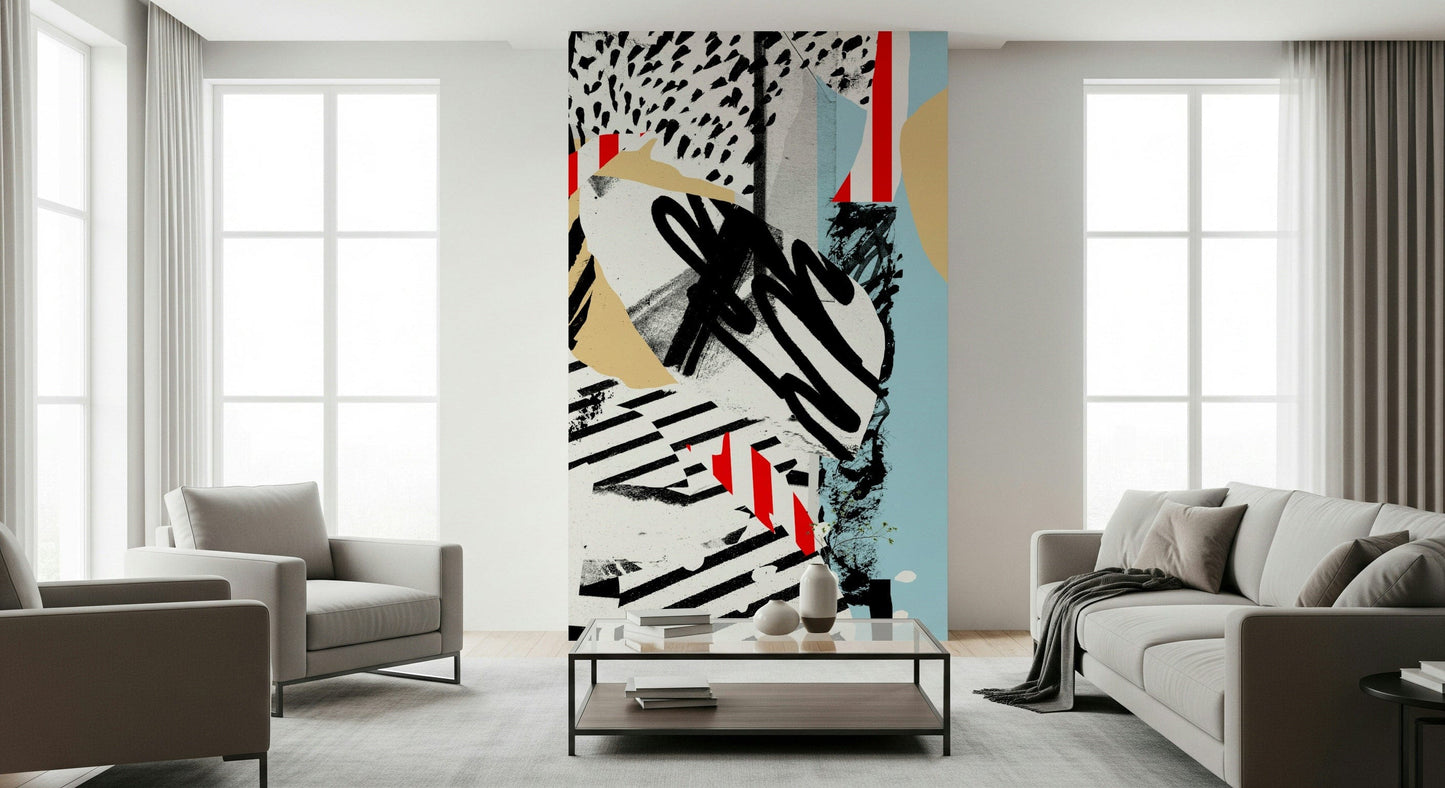 A peaceful natural marble mural on decorative wallpaper.

