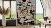 An artistic abstract stone mural on luxury wallpaper.


