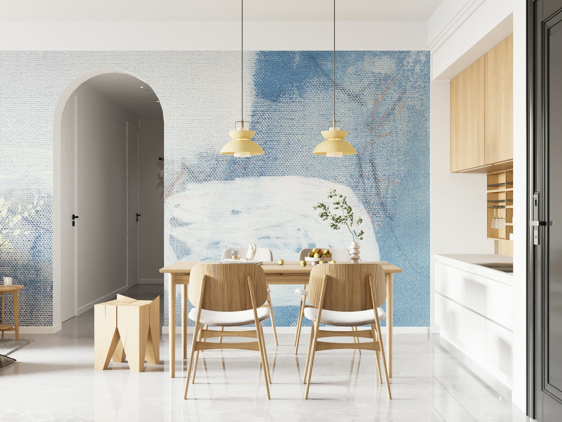 A beautiful modern art wall mural of delicate lines.