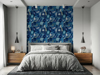 Elegant wallpaper featuring blue agate stone slices with natural patterns