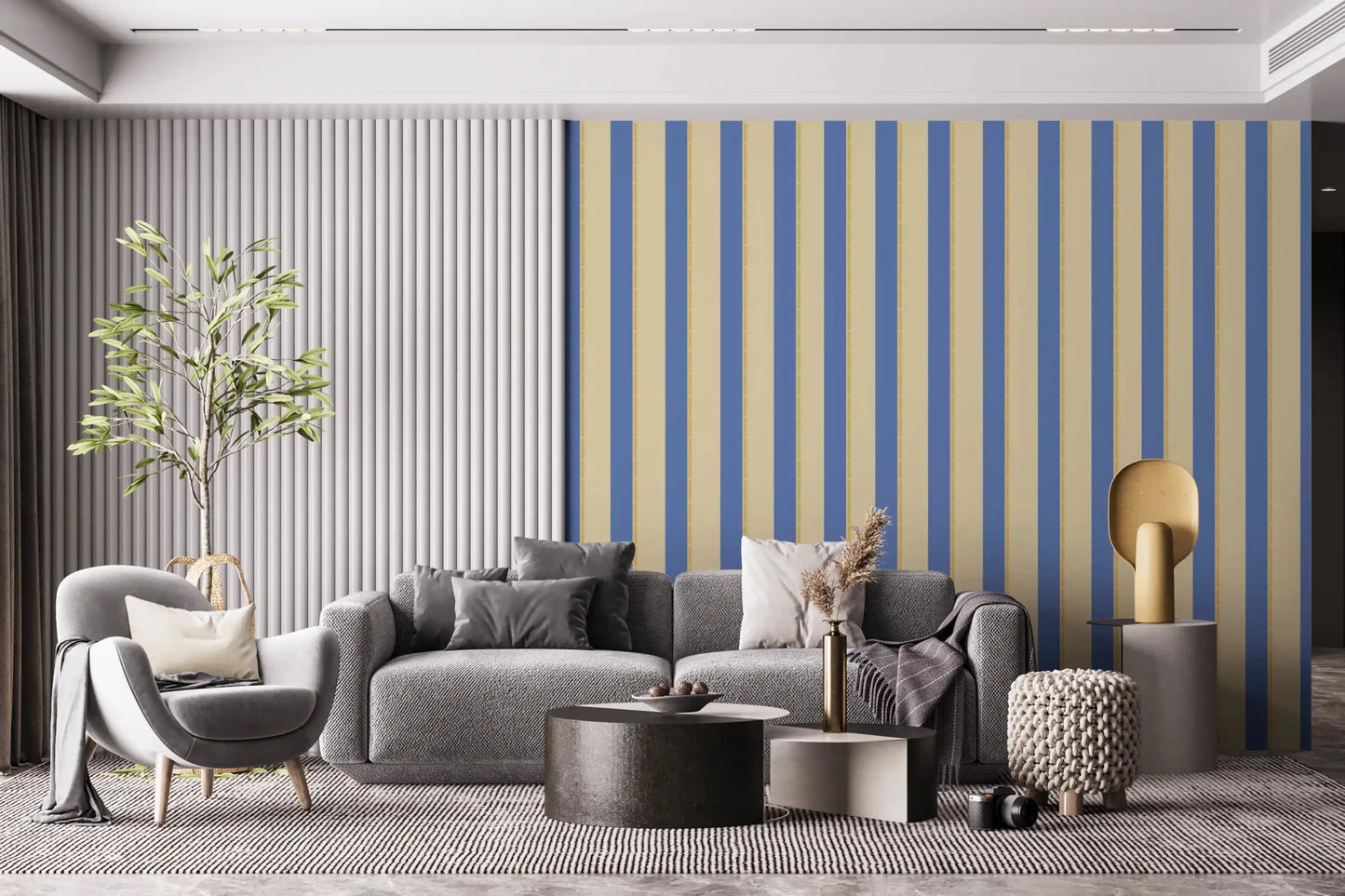 Blue and yellow Candy stripes Wallpaper providing a bold and sunny backdrop.