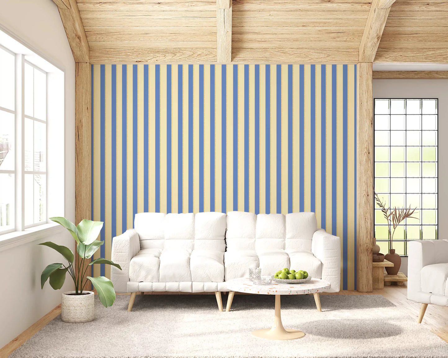 Playful blue and yellow wallpaper for a creative and energetic wall display.