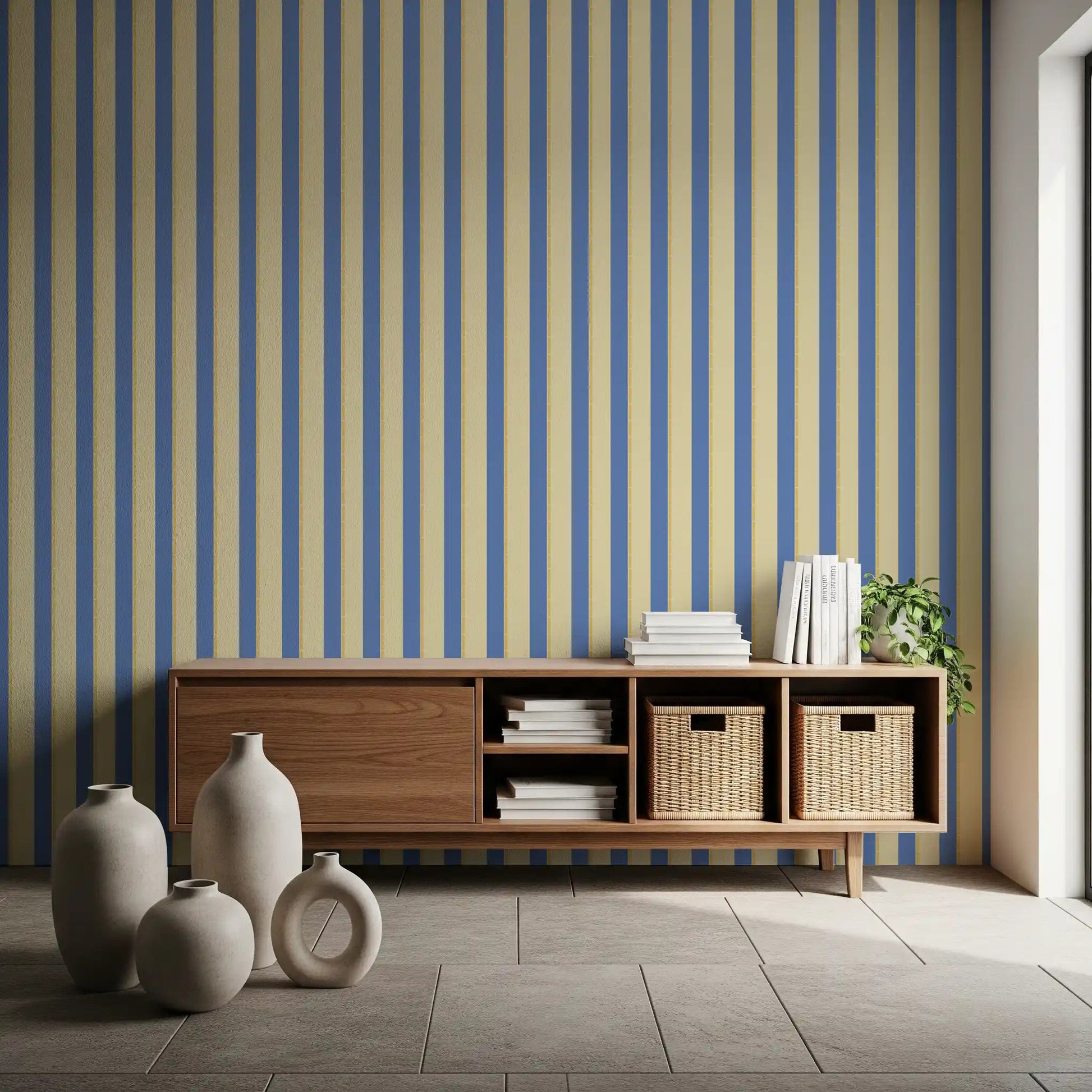 Blue and yellow Candy stripes Wallpaper in a crisp and clean color palette.
