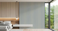 Blue and yellow Candy stripes Wallpaper for a bright and modern bedroom look.