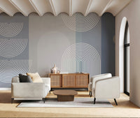 A graceful subtle curve wall mural in cool, neutral tones.