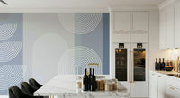 A contemplative geometric design wallpaper mural for a feature wall.