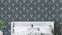 Blue and gold Art Deco wallpaper

