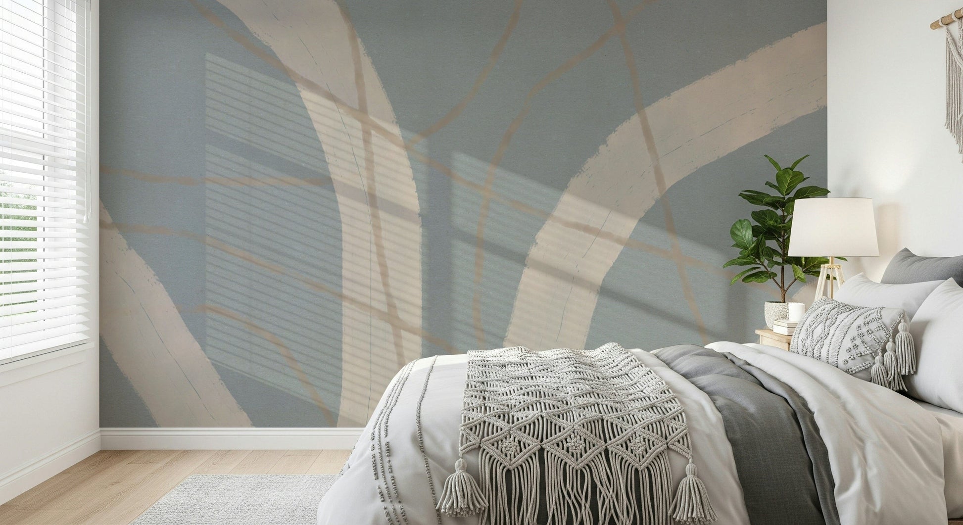 A graceful subtle curve wall mural in cool, tranquil tones.