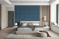 Calming wallpaper, navy blue silhouettes, peaceful avian theme.