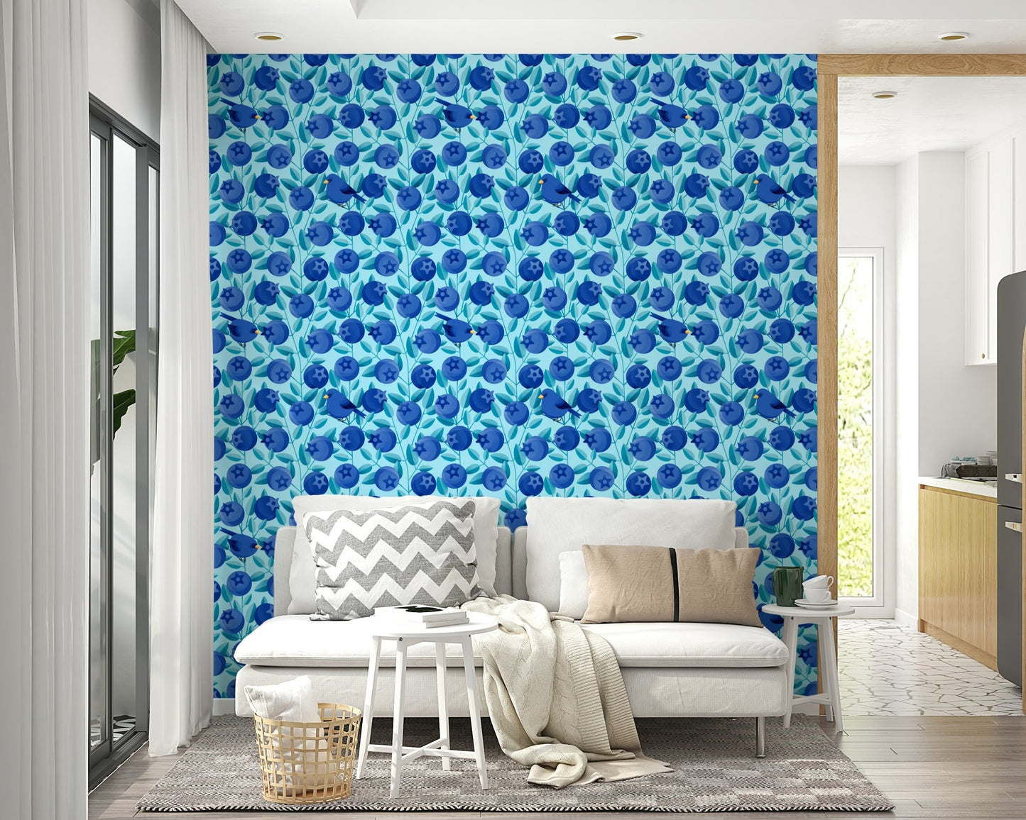 Artistic wall mural with blue tones

