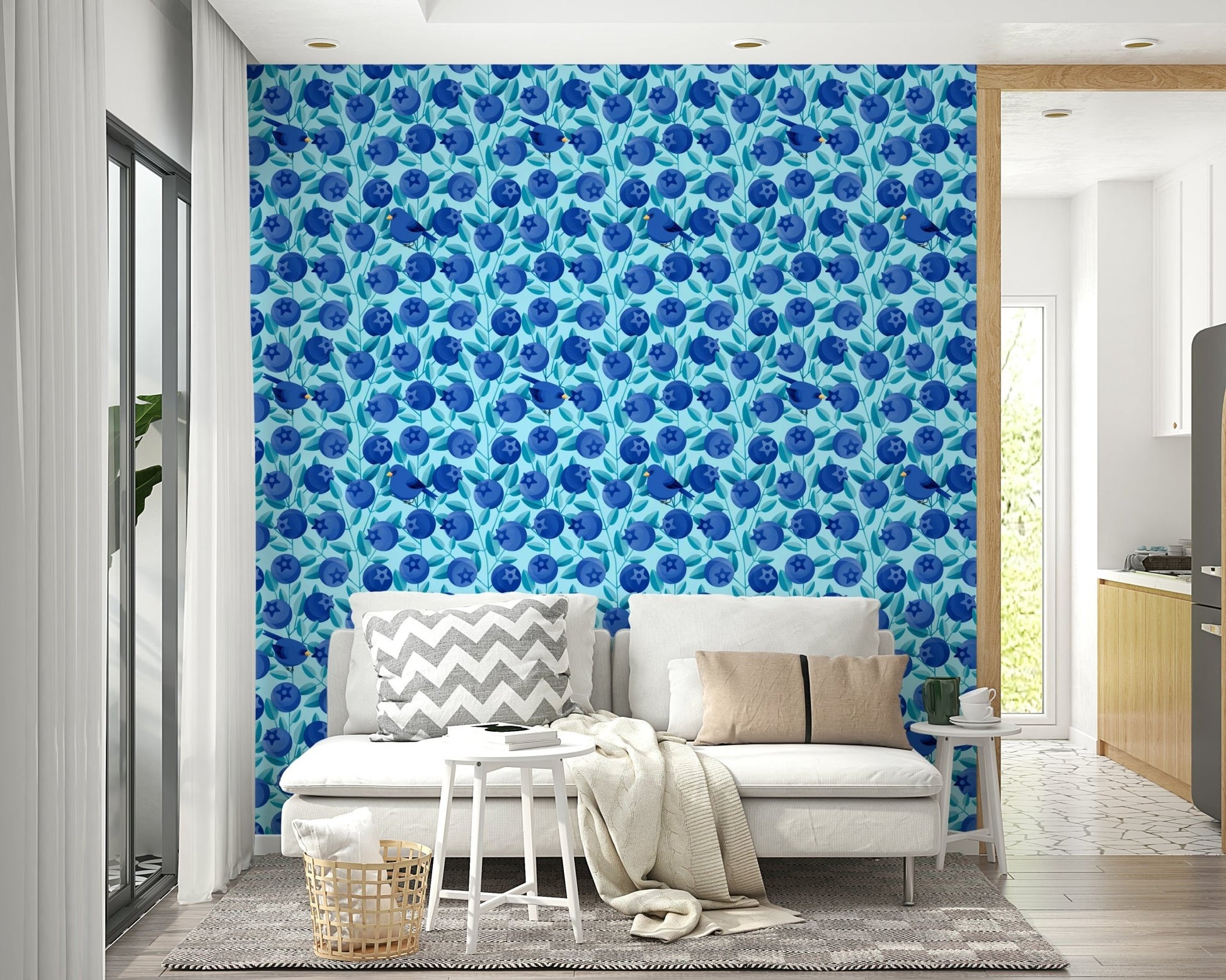 Artistic wall mural with blue tones

