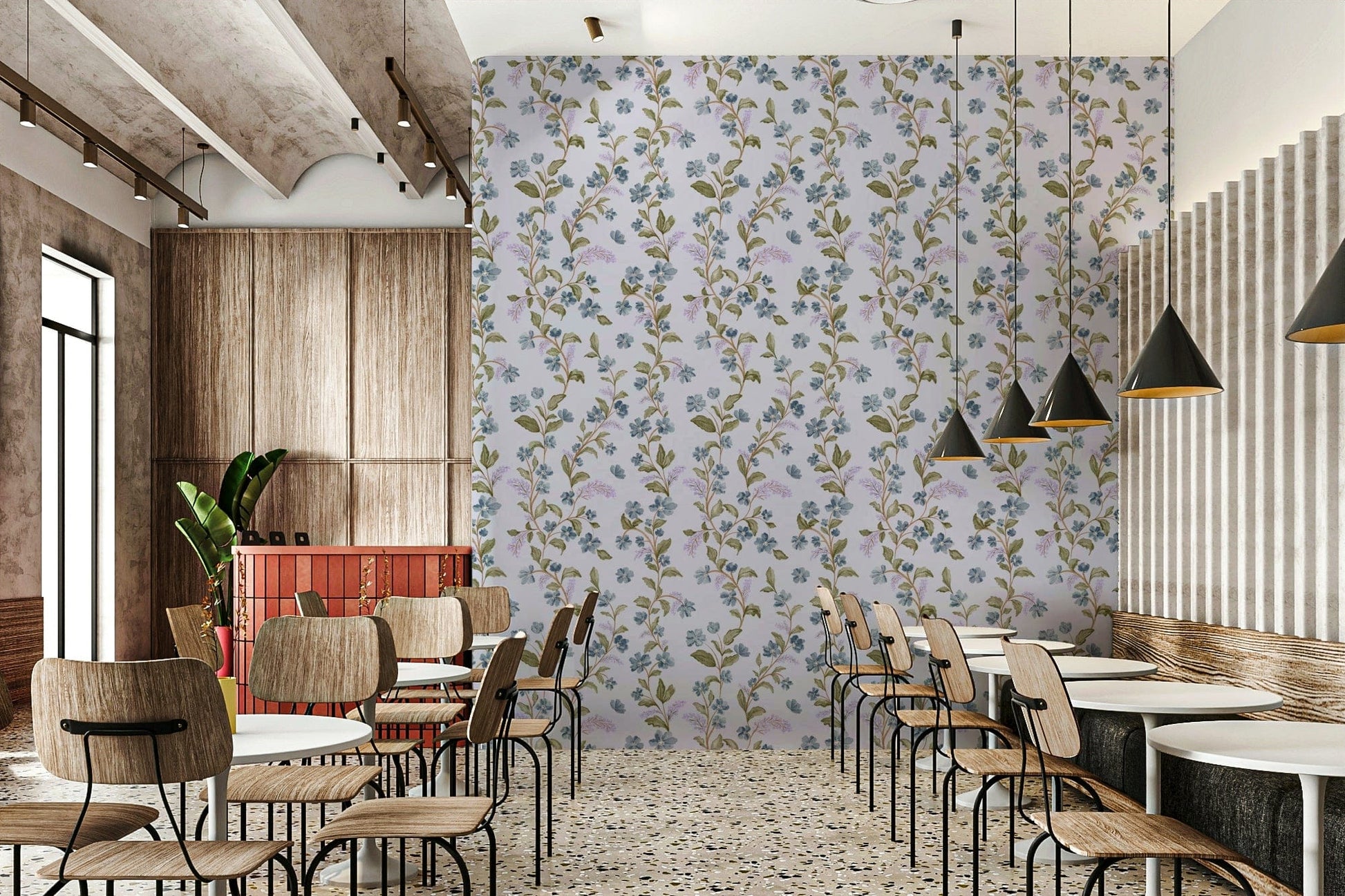 Delicate periwinkle petals Blue Blossom Trail wallpaper for walls cottagecore style